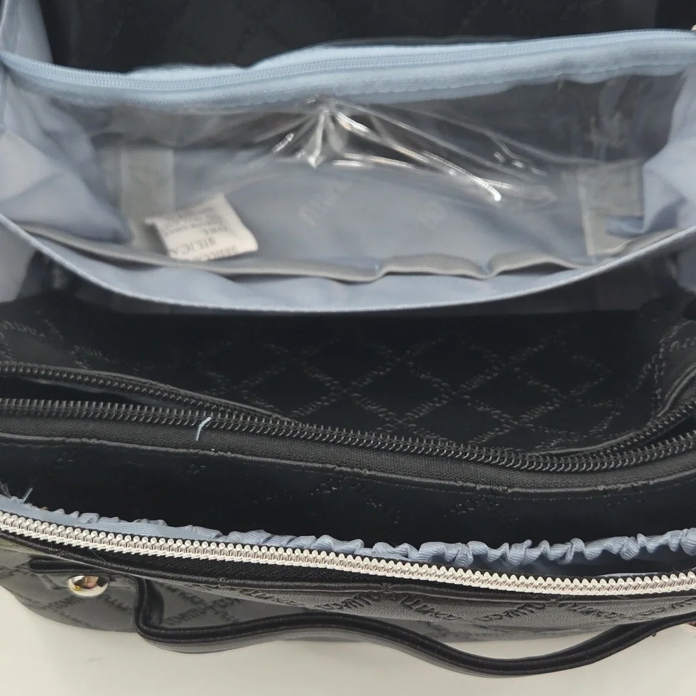 Black Checkered Toiletry Bag With Multiple Compartments